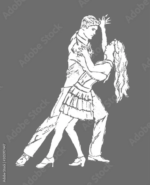 Obraz Dancing couple of people.gray background is used.classical and Latin dances.Flat design, insulated.Vector picture