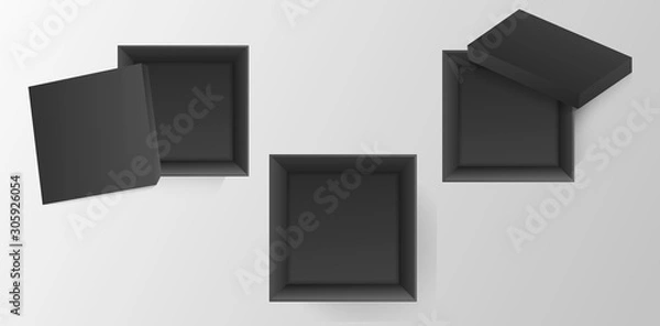 Fototapeta Black cardboard boxes mock up top view. 