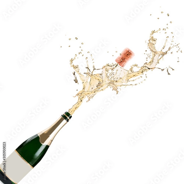 Fototapeta Champagne explosion isolated on white background. 