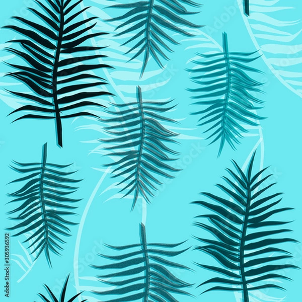 Fototapeta Vector background with seamless pattern with palm leaves