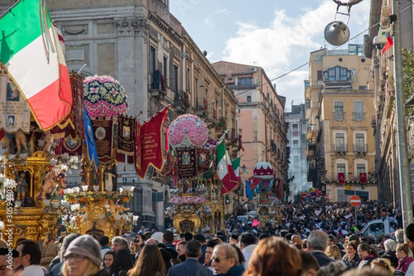 Obraz Catania Sicily, Italy - 4 February 2018. Feast of Saint Agata. Patronal feast in Sicily