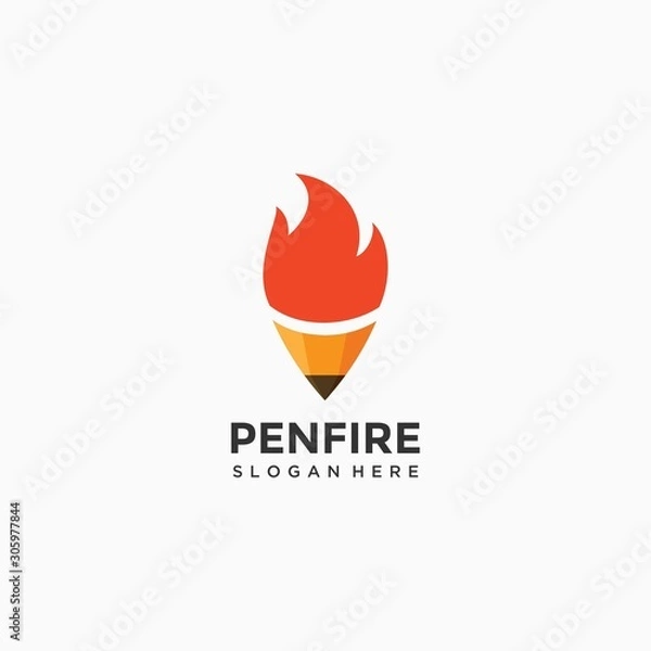 Obraz Pencil logo design with fire template