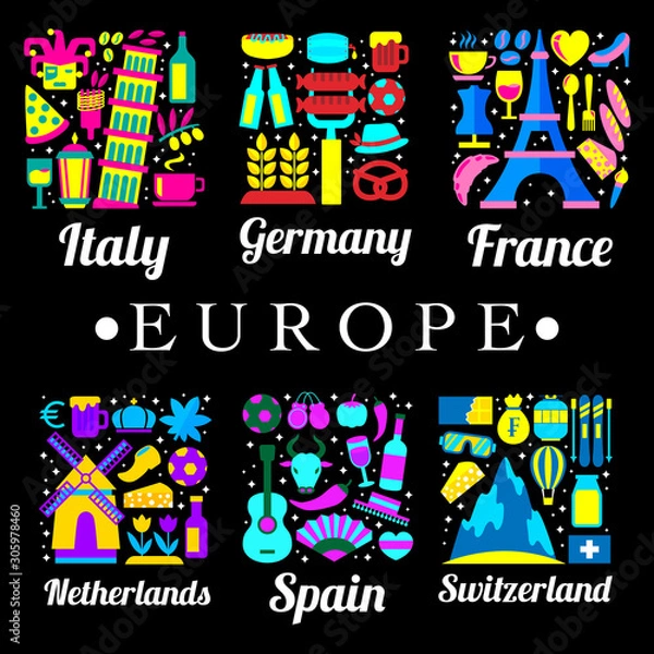 Fototapeta Europe country logo with icons that are related with Europe