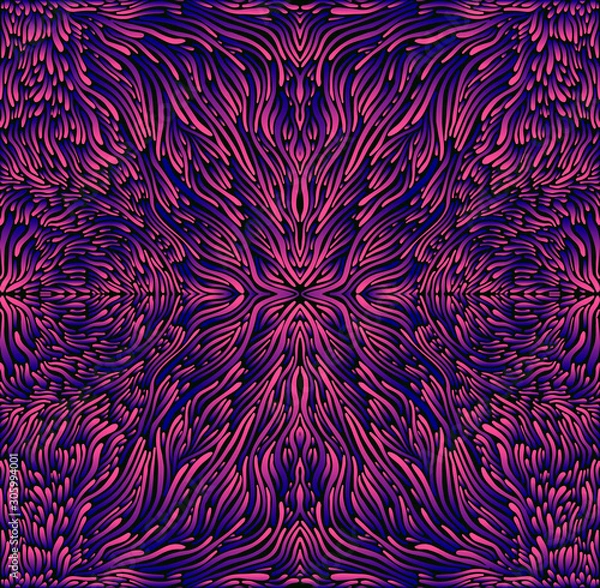 Fototapeta Psychedelic trippy colorful fractal mandala, pink-violet blue gradient color. 3D effect. Stylish card.
