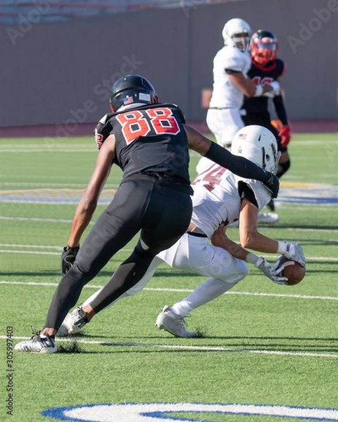 Fototapeta Action photos of high school football players making amazing plays during a football game