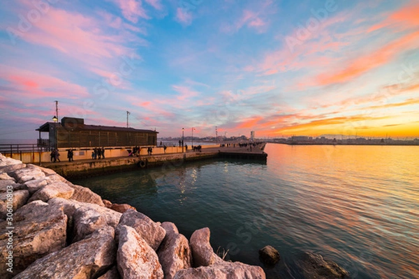 Fototapeta Winter sunset at Rimini Port.