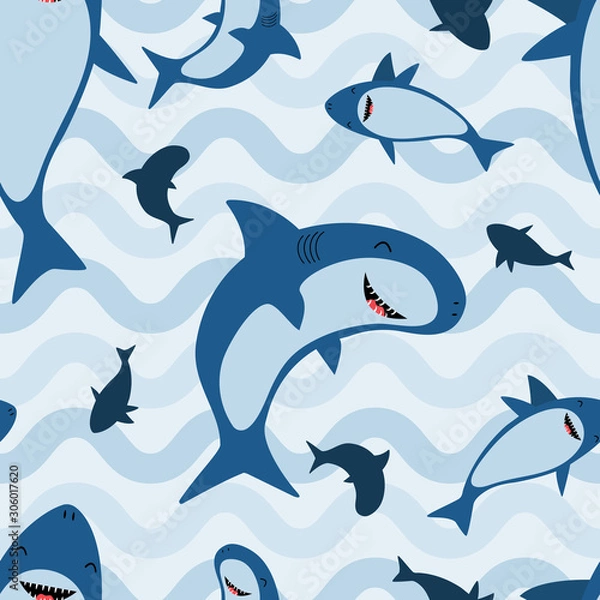 Obraz Shark pattern with blue colors and waves