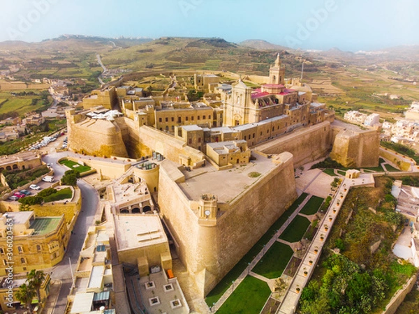 Obraz Aerial view of the Citadel - capital city of Gozo island. Rabat, Victoria city. Malta country
