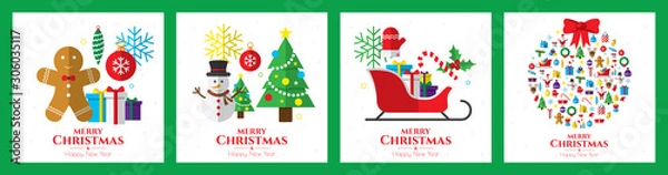 Obraz Santa claus, christmas tree and christmas elements