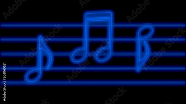 Obraz Blue glowing music notes in neon light 