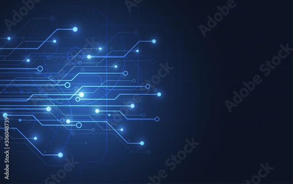 Obraz Abstract background with technology circuit board texture. Electronic motherboard illustration. Communication and engineering concept. Vector illustration