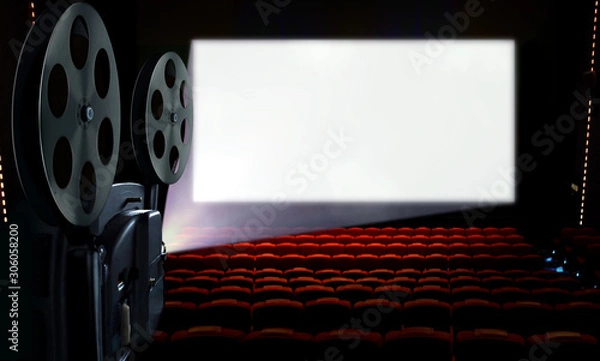 Obraz Projector in cinema hall with blank white screen