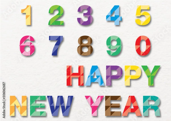 Fototapeta Colorful numbers and HAPPY NEW YEAR wording in polygon vector design.