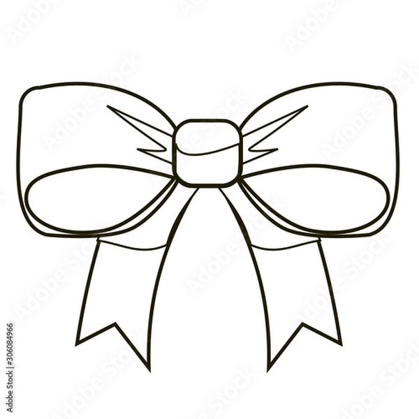 Fototapeta Simple Line Drawing Outline Decorative Bow Icon. Gift Decoration. Illustration on White background. Knot Outline Style design