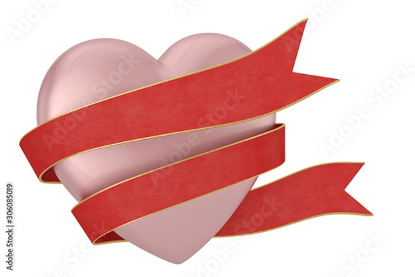 Fototapeta Ribbon with heart 3D rendering Isolated on white background. 3d illustration