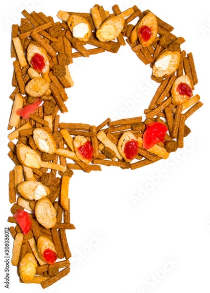 Fototapeta The letters of the English alphabet from crispy bread crumbs. Isolated. Concept for design.