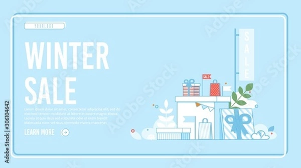 Fototapeta Winter Sale Design Landing Page Layout in Frame