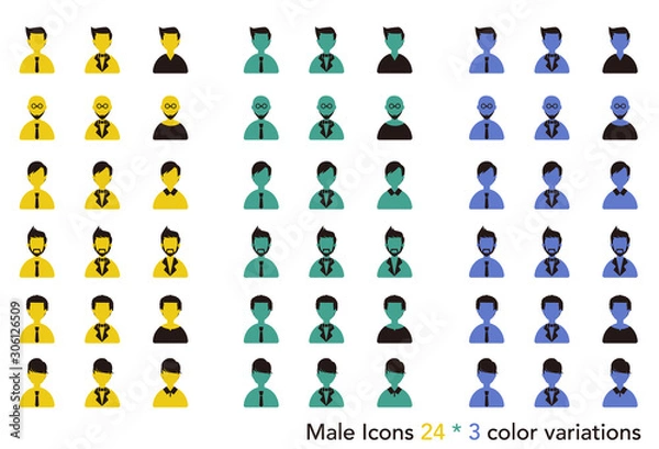Fototapeta 男性6種類×3色展開のアイコンセット