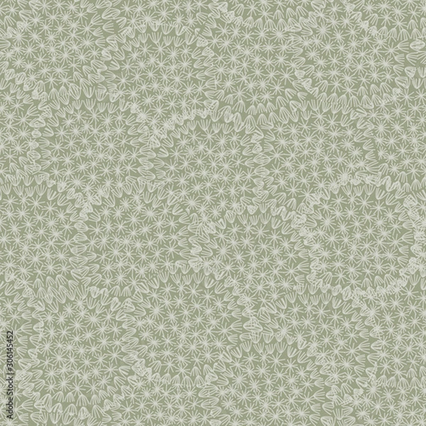 Fototapeta Vector Overlapping Dandelion Seed Heads on Sage Green Seamless Repeat Pattern. Background for textiles, cards, manufacturing, wallpapers, print, gift wrap and scrapbooking.