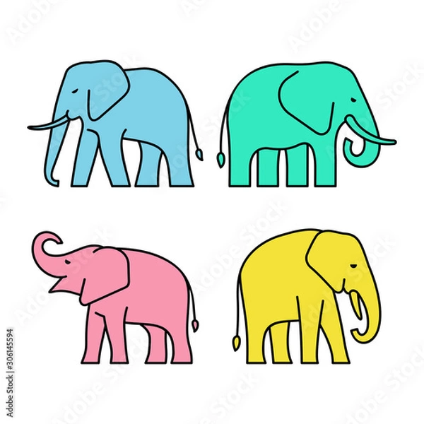 Fototapeta Linear Set of colored Elephants icons. Icon design. Template elements