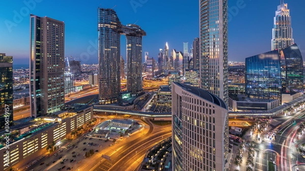 Fototapeta Aerial view of new and tall buildings Timelapse