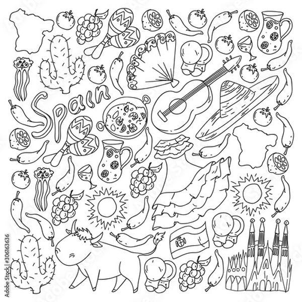 Fototapeta Spain vector pattern. Spanish traditional symbols and objects.