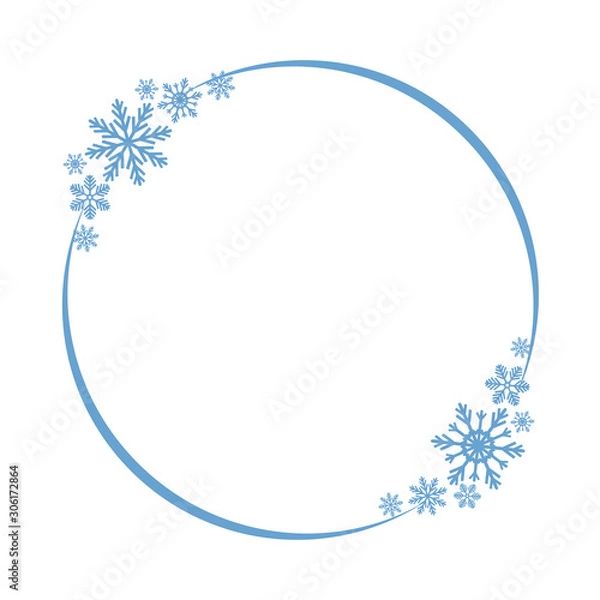 Fototapeta Shiny snowflake circle frame for christmas and new year party greeting card decor. Isolated vector symbol