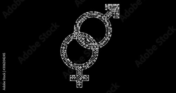Fototapeta Gender icon. Male and female sex symbols. Illustration in the form of a starry sky or space, consisting of points, lines, and shapes in the form of stars with destruct shapes. Gender equal.