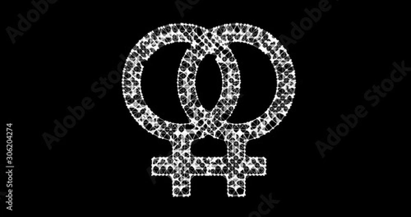 Fototapeta Gender icon. Male and female sex symbols. Illustration in the form of a starry sky or space, consisting of points, lines, and shapes in the form of stars with destruct shapes. Gender equal.