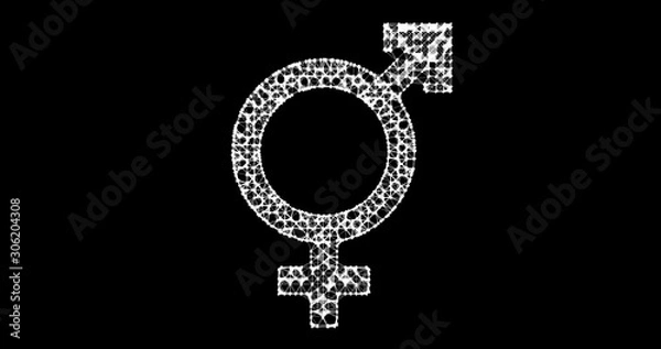 Fototapeta Gender icon. Male and female sex symbols. Illustration in the form of a starry sky or space, consisting of points, lines, and shapes in the form of stars with destruct shapes. Gender equal.