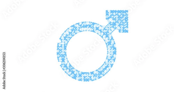 Fototapeta Gender icon. Male and female sex symbols. Illustration in the form of a starry sky or space, consisting of points, lines, and shapes in the form of stars with destruct shapes. Gender equal.