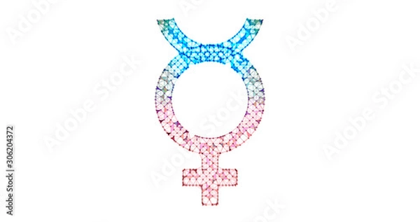 Fototapeta Gender icon. Male and female sex symbols. Illustration in the form of a starry sky or space, consisting of points, lines, and shapes in the form of stars with destruct shapes. Gender equal.