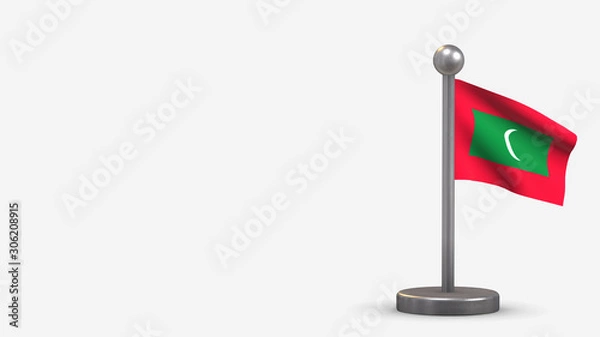 Obraz Maldives 3D waving flag illustration on tiny flagpole.