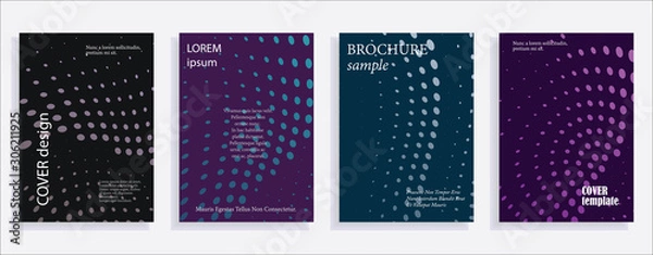 Fototapeta Minimalistic cover design templates. Set of layouts for covers of books, albums, notebooks, reports, magazines. Line halftone gradient effect, flat modern abstract design. Geometric mock-up texture.