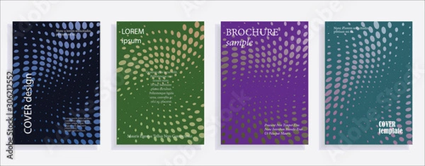 Fototapeta Minimalistic cover design templates. Set of layouts for covers of books, albums, notebooks, reports, magazines. Line halftone gradient effect, flat modern abstract design. Geometric mock-up texture.