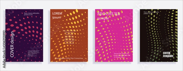 Obraz Minimalistic cover design templates. Set of layouts for covers of books, albums, notebooks, reports, magazines. Line halftone gradient effect, flat modern abstract design. Geometric mock-up texture.