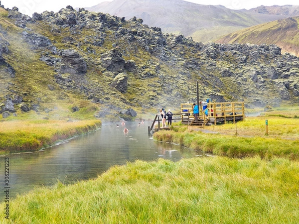 Fototapeta Hot spring in colorful mountains in Iceland 