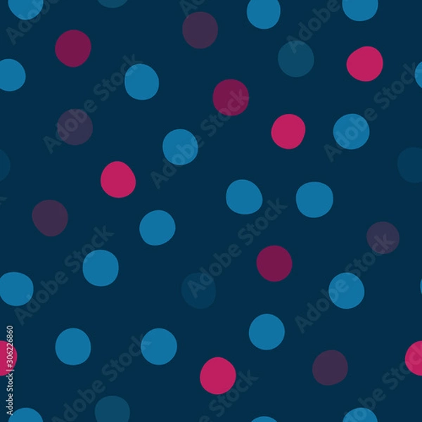 Fototapeta Dark blue background with pink and blue polka dots vector pattern.