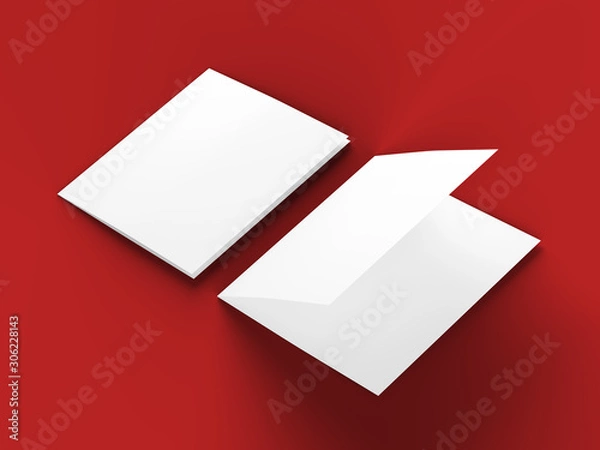 Fototapeta Brochure in square format folded to two - mockup. 3d illustration