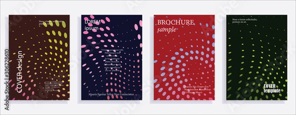 Fototapeta Minimalistic cover design templates. Set of layouts for covers of books, albums, notebooks, reports, magazines. Line halftone gradient effect, flat modern abstract design. Geometric mock-up texture.