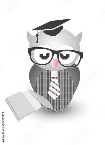 Obraz studierende Eule mit Doktorhut,Brille und Krawatte