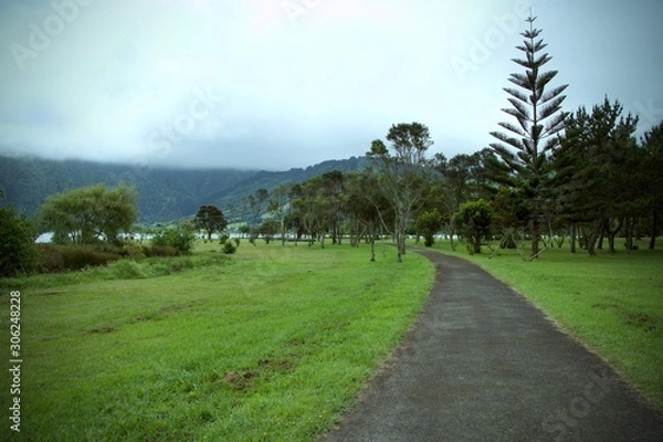 Obraz Path through the foggy tropic island...