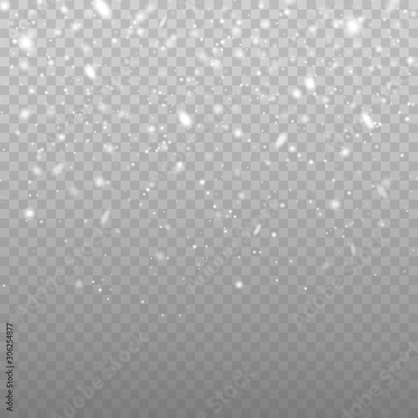 Fototapeta Falling snow vector background. Christmas decoration background with snoflakes. Magic snowfall winter effect.