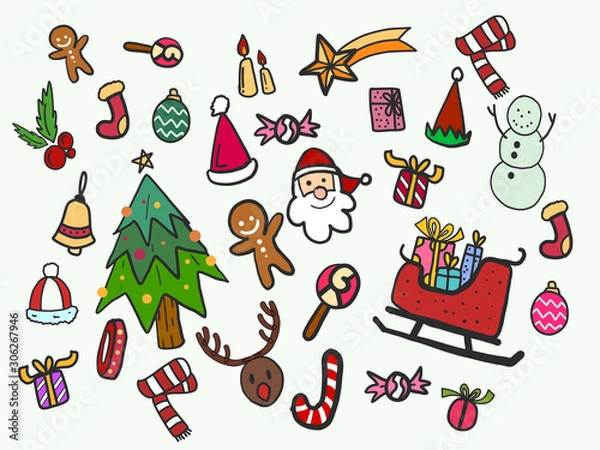 Fototapeta Christmas elements hand draw doodle
