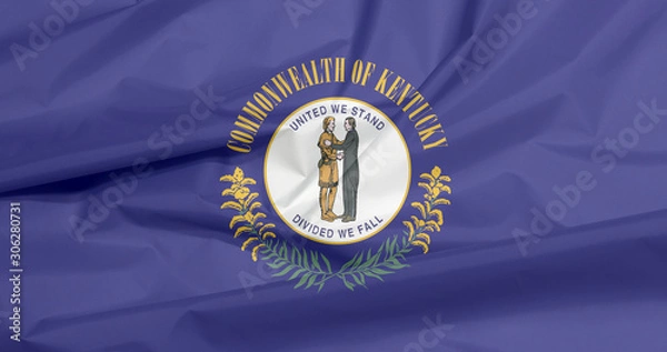 Fototapeta Crease of Kentucky fabric flag background. The Commonwealth's seal on a navy blue field and the words "Commonwealth of Kentucky" above and sprigs of goldenrod, the state flower, below.
