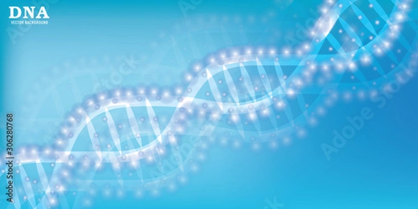 Fototapeta Wireframe DNA molecules structure mesh from a starry on blue background. Science and Technology concept