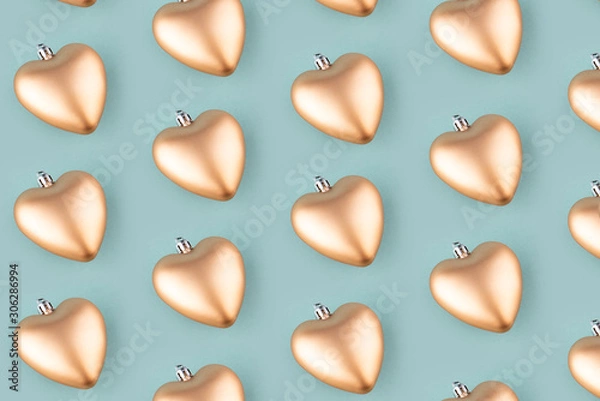 Obraz Seamless background from golden hearts. Christmas pattern.