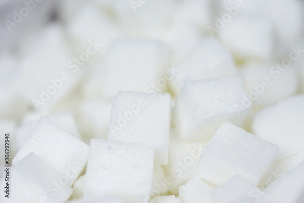 Fototapeta Close up of white sugar , top view / Sugar cubes texture background