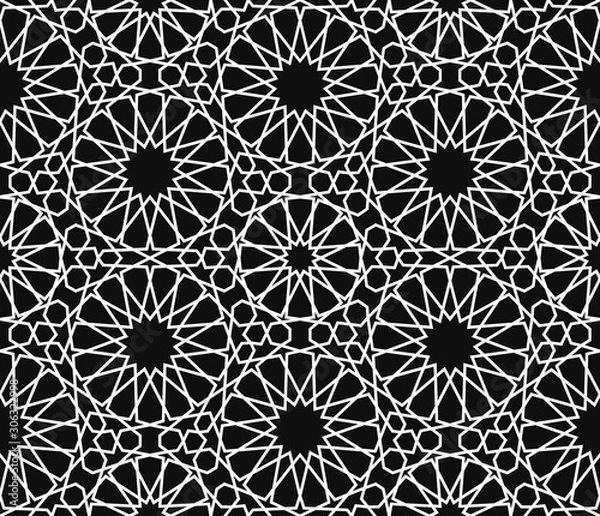Obraz Monochrome islamic geometric ornament. Moroccan seamless pattern