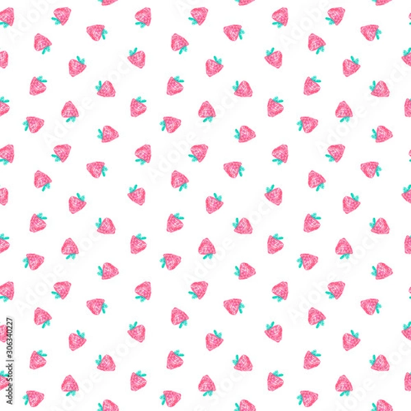 Obraz Seamless strawberry pattern on white background. Children's drawing.
